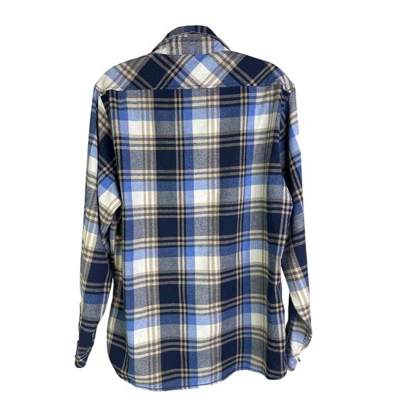 Burnside Flannel Shirt Mens Blue Beige Plaid Long Sleeve Grunge Classic - Picture 3 of 10